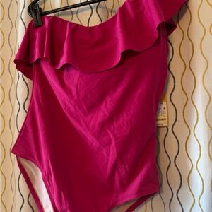 Pink Ruffled One-Shoulder Swimsuit